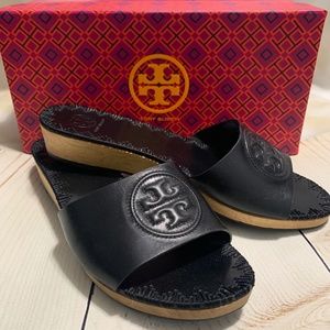 Tory Burch Patty Black Low Wedge Slide